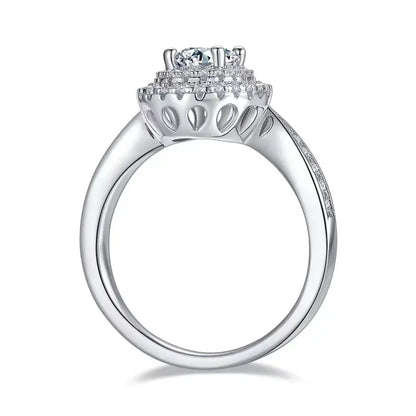 Double Halo 1.00ct Oval Cut Moissanite Engagement Ring