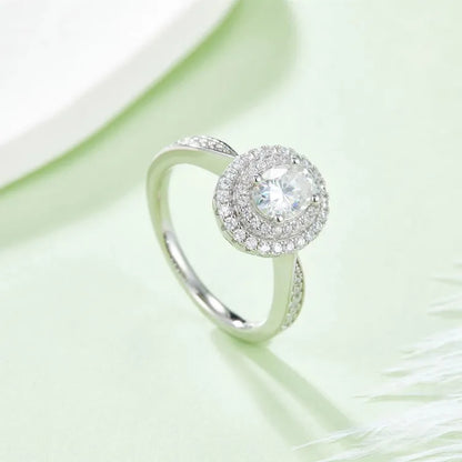 Double Halo 1.00ct Oval Cut Moissanite Engagement Ring