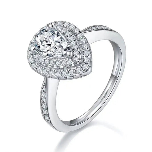 Double Halo 1.00ct Pear Shape Moissanite Engagement Ring