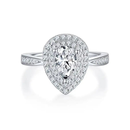 Double Halo 1.00ct Pear Shape Moissanite Engagement Ring