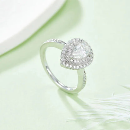 Double Halo 1.00ct Pear Shape Moissanite Engagement Ring
