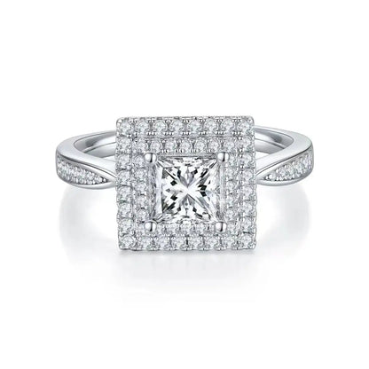 Double Halo 1.00ct Princess Cut Moissanite Engagement Ring