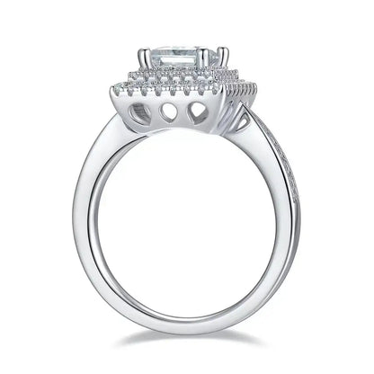 Double Halo 1.00ct Princess Cut Moissanite Engagement Ring