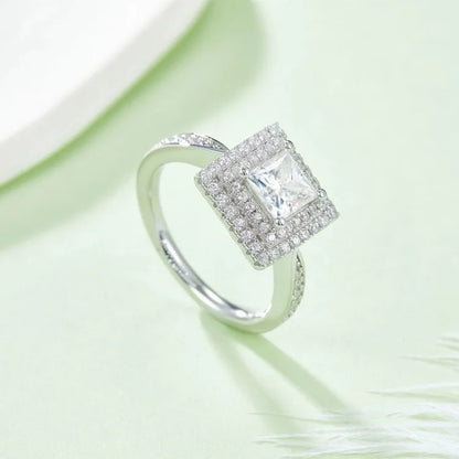 Double Halo 1.00ct Princess Cut Moissanite Engagement Ring