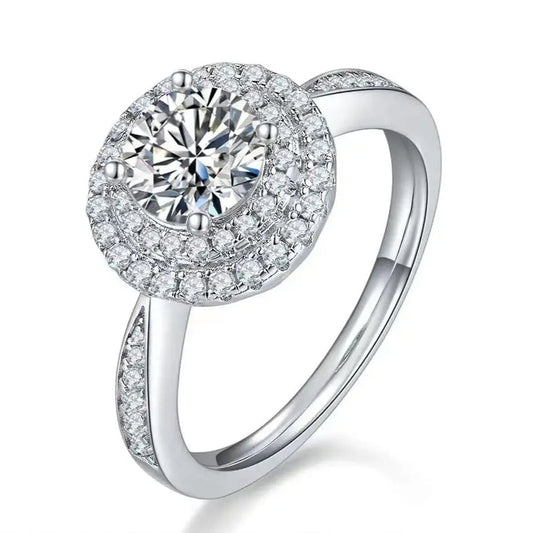 Double Halo 1.00ct Round Brilliant Moissanite Engagement Ring