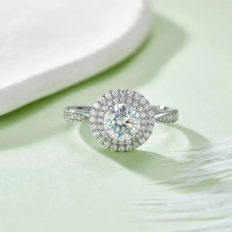 Double Halo 1.00ct Round Brilliant Moissanite Engagement Ring