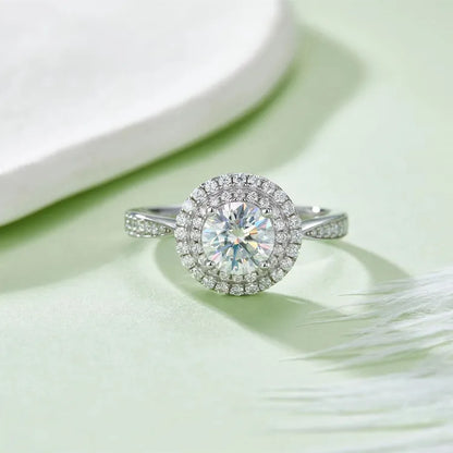 Double Halo 1.00ct Round Brilliant Moissanite Engagement Ring