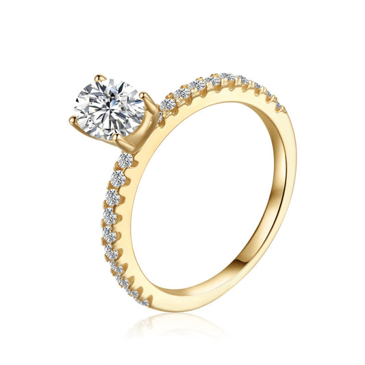 Elevé 1.00ct Oval Cut Moissanite Engagement Ring Set in 9ct Yellow Gold