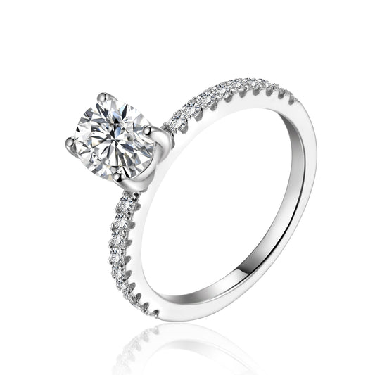 Elevé 1.00ct Oval Cut Moissanite Engagement Ring Set in Sterling Silver