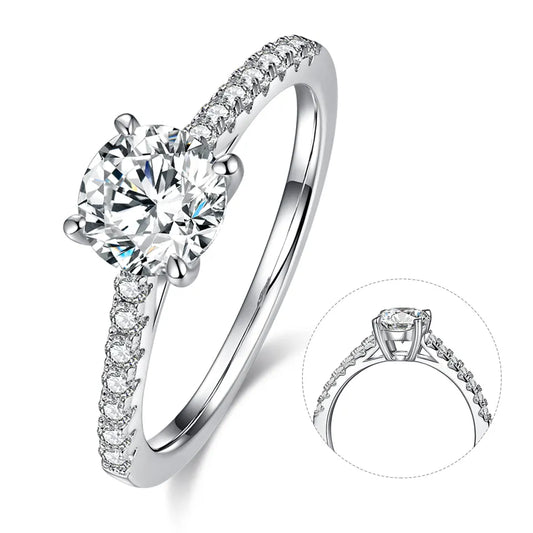 Elevé 1.00ct Round Brilliant Moissanite Engagement Ring Set in Sterling Silver