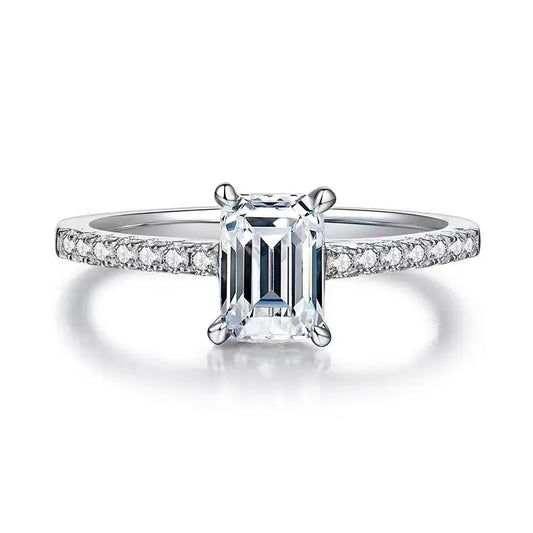 Elevé Basket Set 1.00ct Emerald Cut Moissanite Engagement Ring