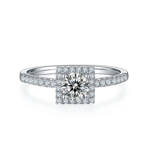 Elevé Halo 0.50ct Moissanite Engagement Ring Set in Sterling Silver