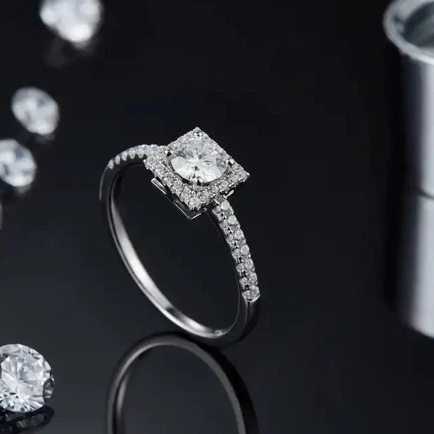Elevé Halo 0.50ct Moissanite Engagement Ring Set in Sterling Silver