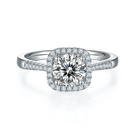 Elevé Halo 1.00ct Moissanite Engagement Ring Set in Sterling Silver
