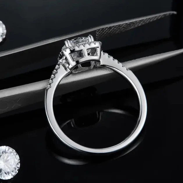 Elevé Halo 1.00ct Moissanite Engagement Ring Set in Sterling Silver