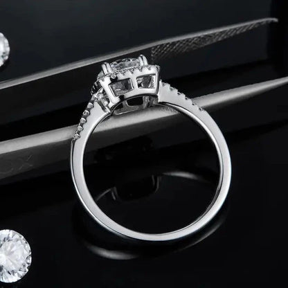 Elevé Halo 1.00ct Moissanite Engagement Ring Set in Sterling Silver