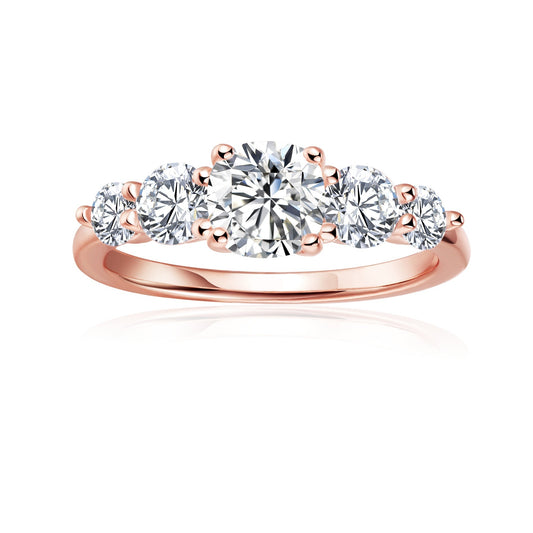 Five-Stone Cushion Cut Moissanite Engagement Ring Set in 9ct Rose Gold
