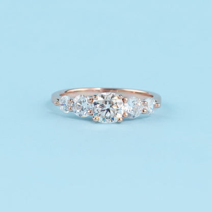 Five-Stone Cushion Cut Moissanite Engagement Ring Set in 9ct Rose Gold