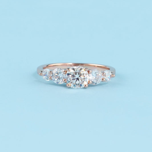 Five-Stone Cushion Cut Moissanite Engagement Ring Set in 9ct Rose Gold
