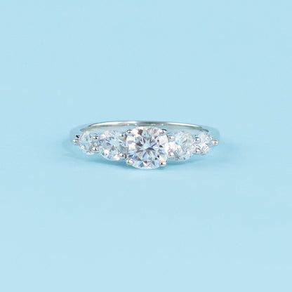 Five-Stone Cushion Cut Moissanite Engagement Ring Set in 9ct White Gold