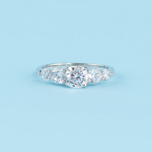 Five-Stone Cushion Cut Moissanite Engagement Ring Set in 9ct White Gold