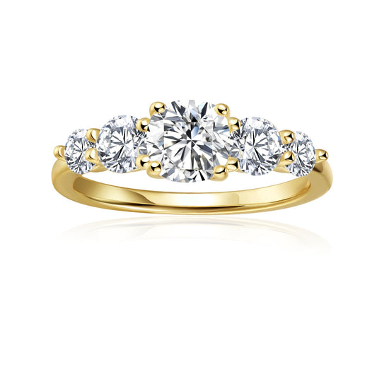 Five-Stone Cushion Cut Moissanite Engagement Ring Set in 9ct Yellow Gold