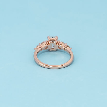 Five-Stone Emerald Cut Moissanite Engagement Ring Set in 9ct Rose Gold