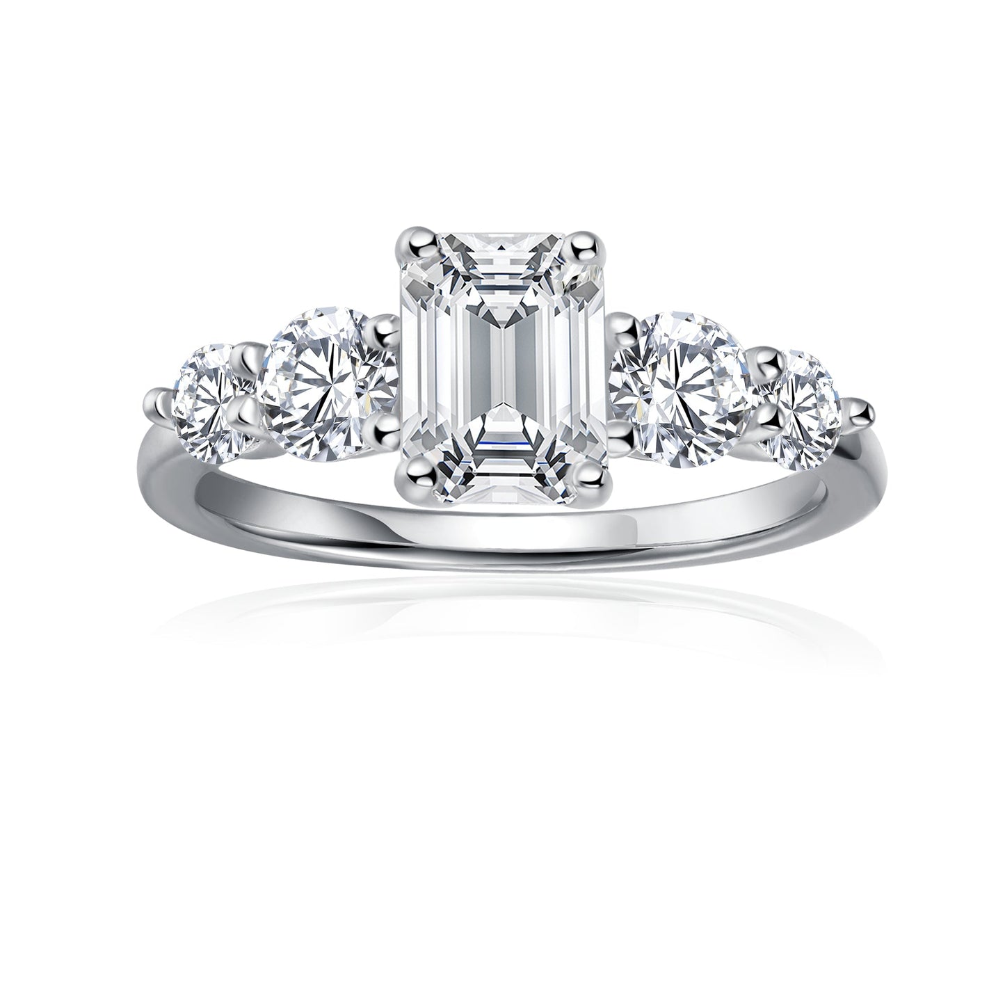 Five-Stone Emerald Cut Moissanite Engagement Ring Set in 9ct White Gold