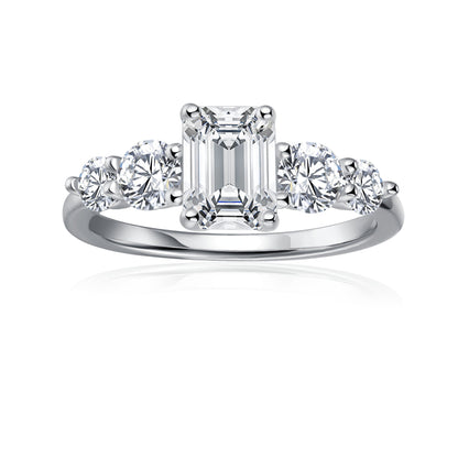 Five-Stone Emerald Cut Moissanite Engagement Ring Set in 9ct White Gold