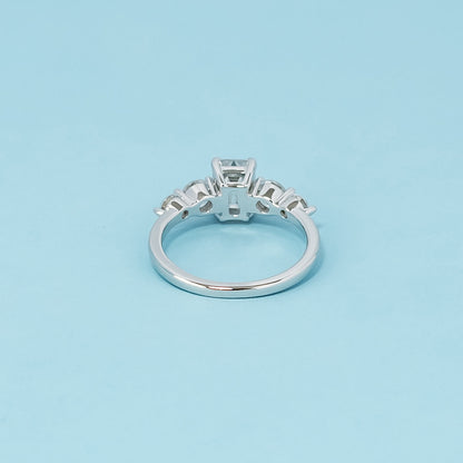 Five-Stone Emerald Cut Moissanite Engagement Ring Set in 9ct White Gold