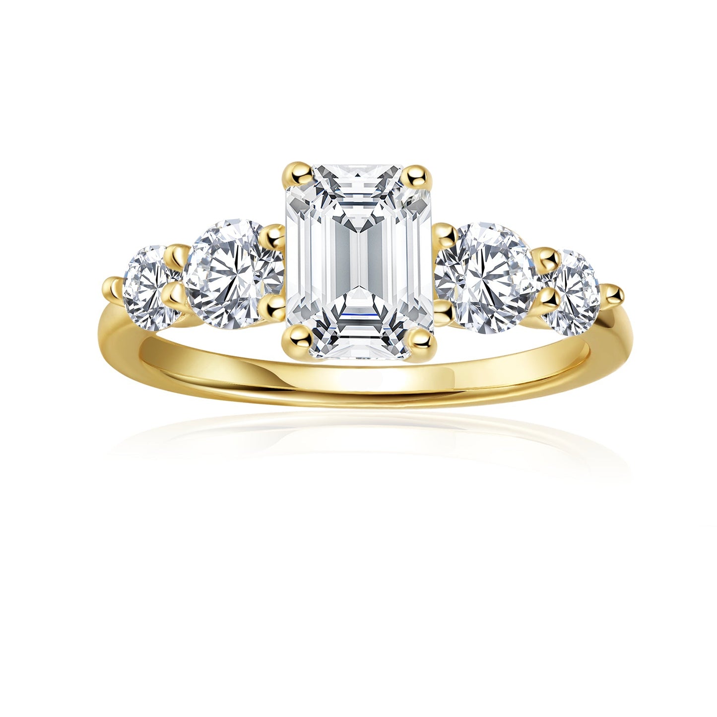 Five-Stone Emerald Cut Moissanite Engagement Ring Set in 9ct Yellow Gold