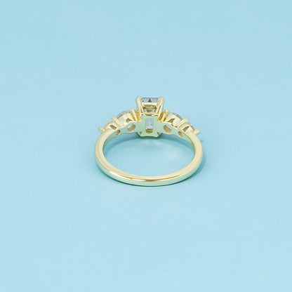 Five-Stone Emerald Cut Moissanite Engagement Ring Set in 9ct Yellow Gold