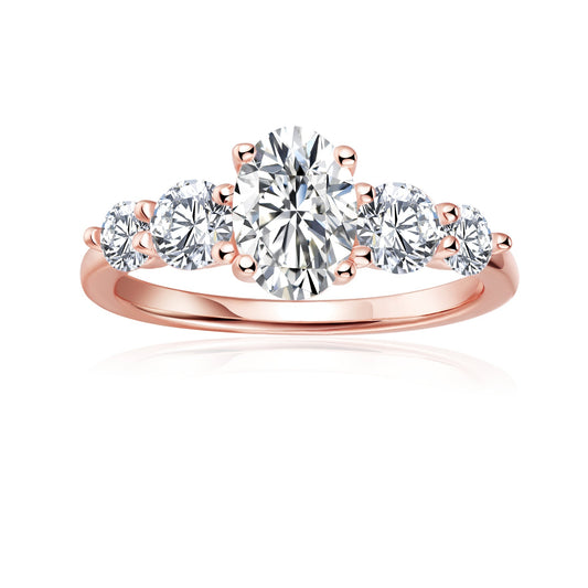 Five-Stone Oval Cut Moissanite Engagement Ring Set in 9ct Rose Gold