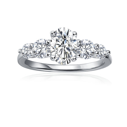 Five-Stone Oval Cut Moissanite Engagement Ring Set in 9ct White Gold