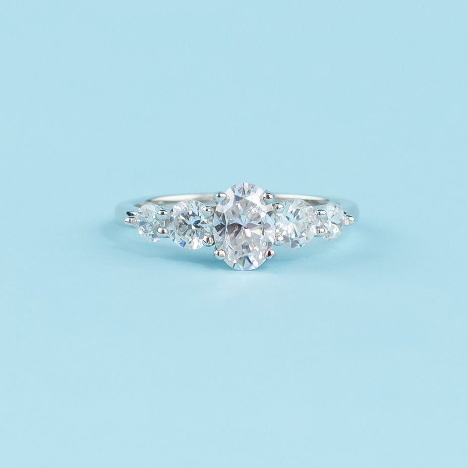 Five-Stone Oval Cut Moissanite Engagement Ring Set in 9ct White Gold
