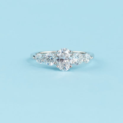 Five-Stone Oval Cut Moissanite Engagement Ring Set in 9ct White Gold