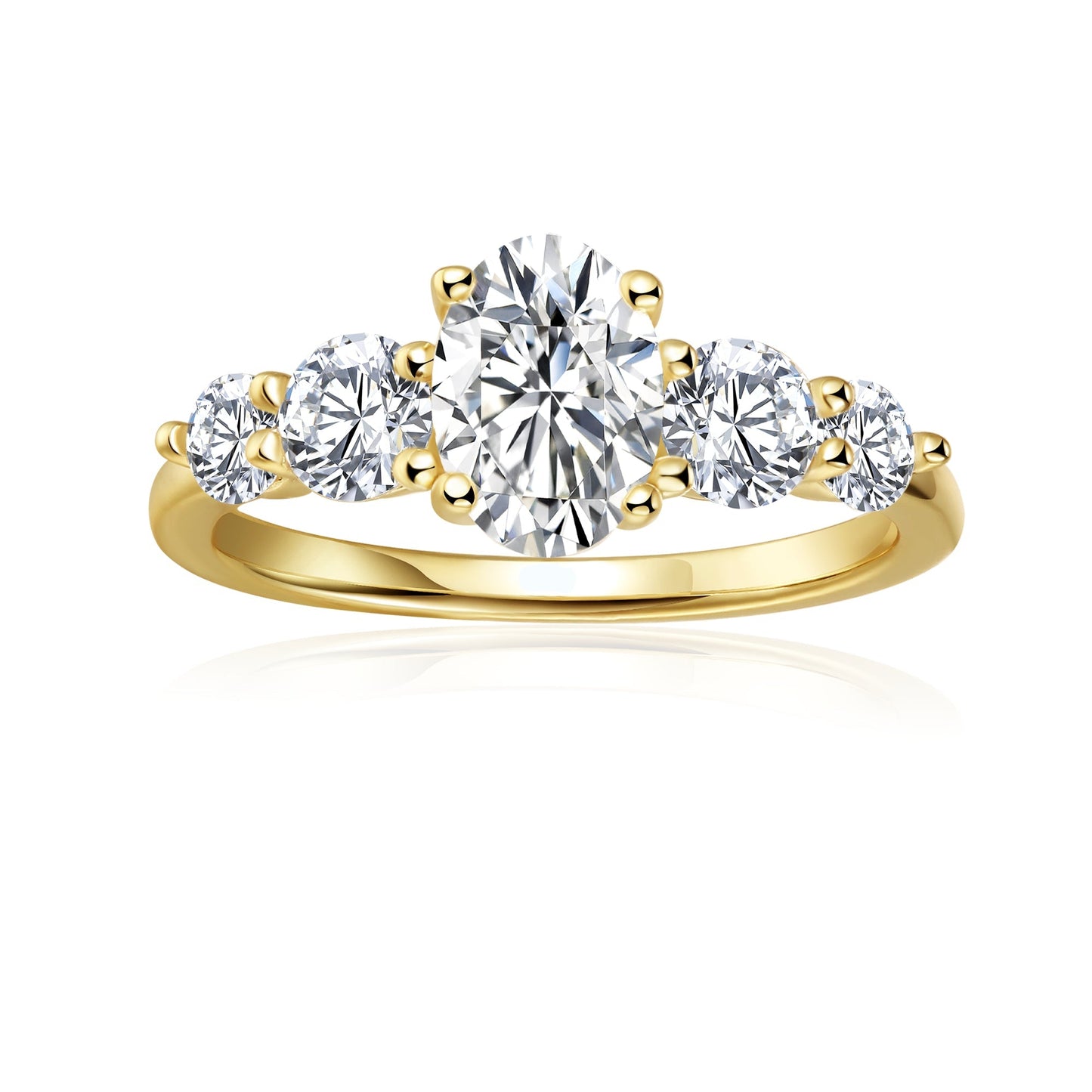 Five-Stone Oval Cut Moissanite Engagement Ring Set in 9ct Yellow Gold
