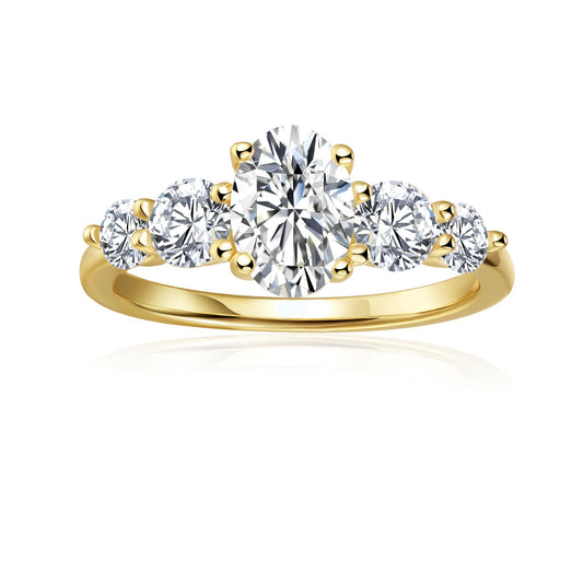 Five-Stone Oval Cut Moissanite Engagement Ring Set in 9ct Yellow Gold