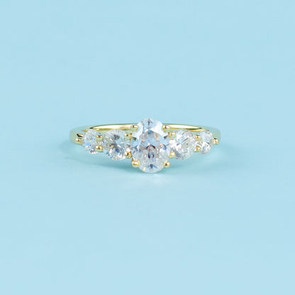 Five-Stone Oval Cut Moissanite Engagement Ring Set in 9ct Yellow Gold