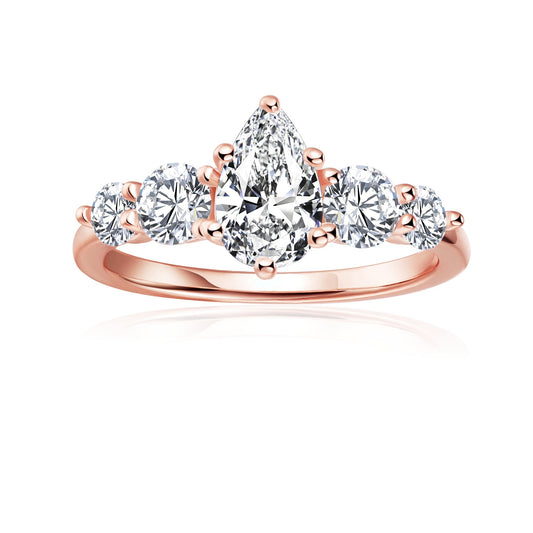 Five-Stone Pear Shape Moissanite Engagement Ring Set in 9ct Rose Gold