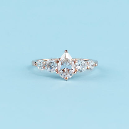 Five-Stone Pear Shape Moissanite Engagement Ring Set in 9ct Rose Gold