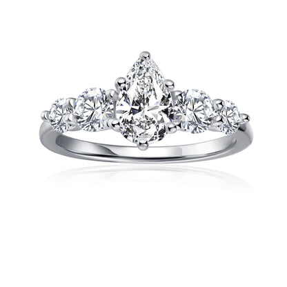 Five-Stone Pear Shape Moissanite Engagement Ring Set in 9ct White Gold