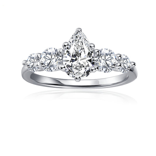 Five-Stone Pear Shape Moissanite Engagement Ring Set in 9ct White Gold