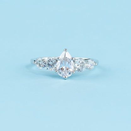 Five-Stone Pear Shape Moissanite Engagement Ring Set in 9ct White Gold