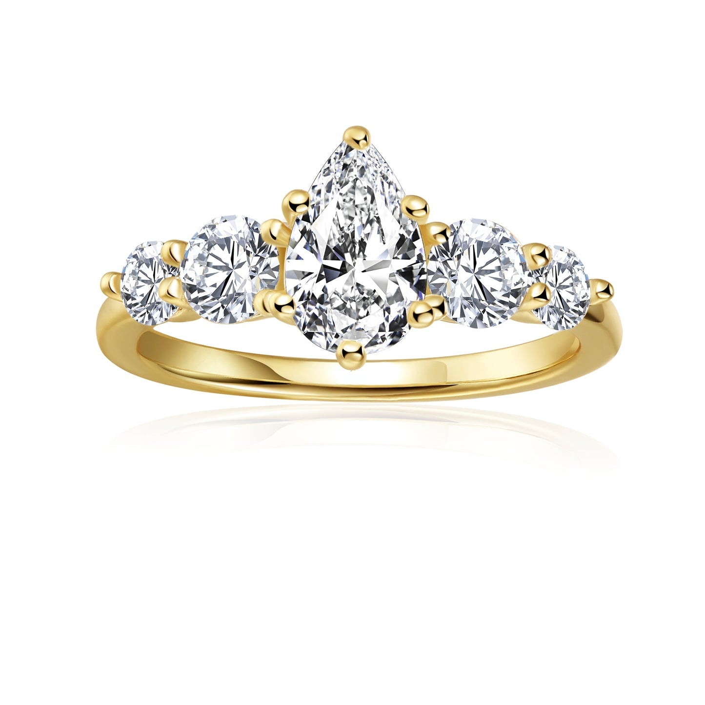 Five-Stone Pear Shape Moissanite Engagement Ring Set in 9ct Yellow Gold