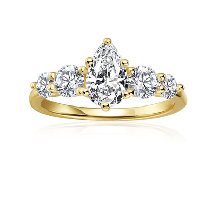 Five-Stone Pear Shape Moissanite Engagement Ring Set in 9ct Yellow Gold