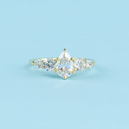 Five-Stone Pear Shape Moissanite Engagement Ring Set in 9ct Yellow Gold