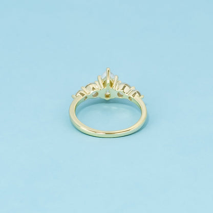 Five-Stone Pear Shape Moissanite Engagement Ring Set in 9ct Yellow Gold
