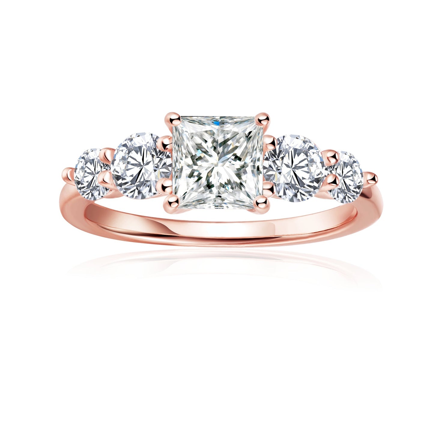 Five-Stone Princess Cut Moissanite Engagement Ring Set in 9ct Rose Gold