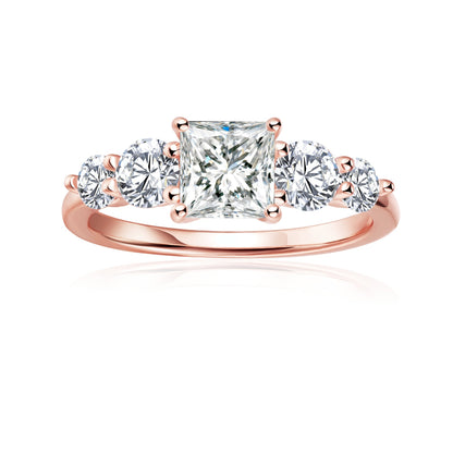 Five-Stone Princess Cut Moissanite Engagement Ring Set in 9ct Rose Gold